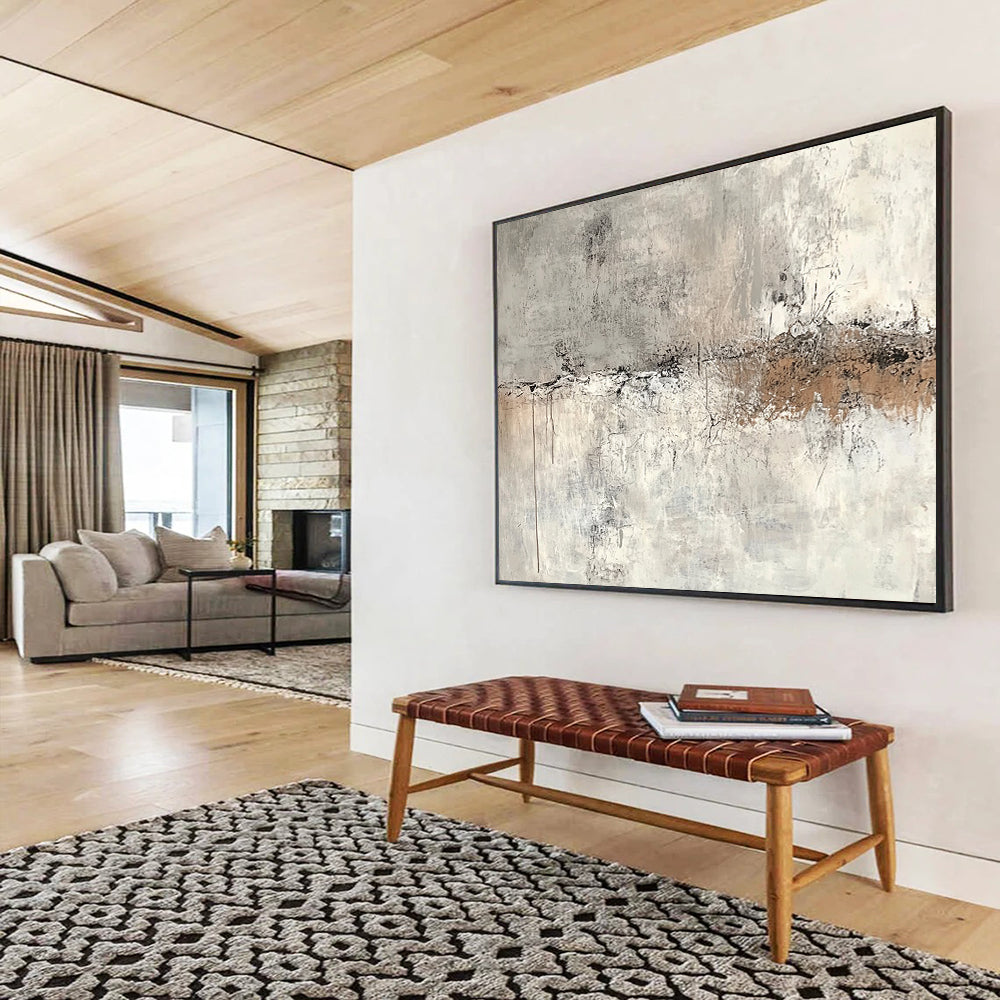 “Neutral Abstract Layers” - Gray, Beige, Abstract Minimalist Painting On Canvas HB1108