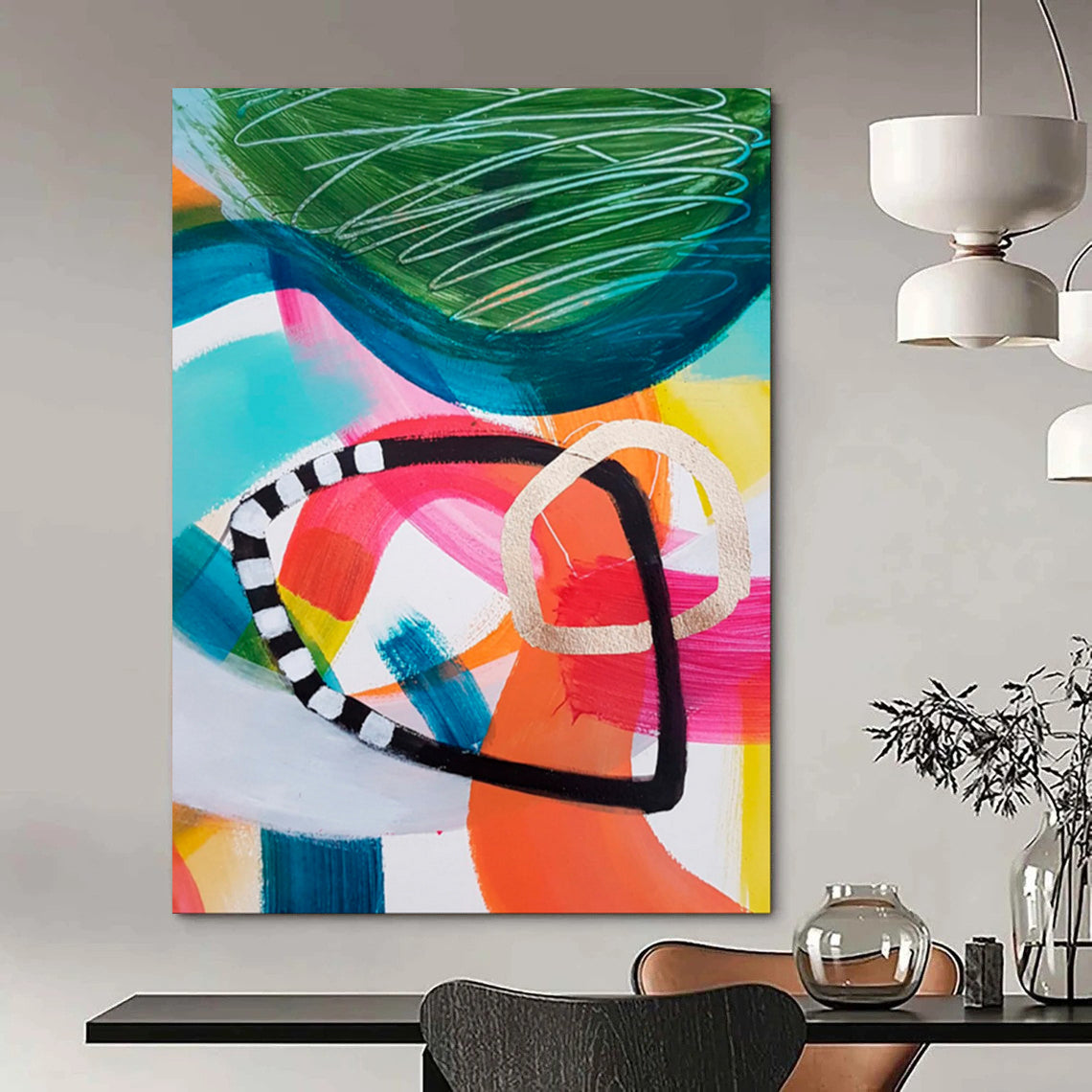 Hand-Painted Personalized Abstract Mural for Office & Dining Room LargeART1825