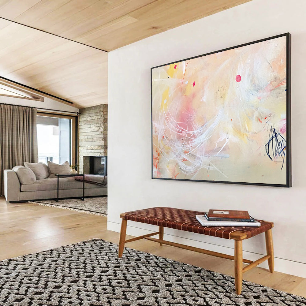 “Pastel Whimsy” - Pink, Yellow, White, Delicate Strokes - Abstract Watercolor - Inspired Acrylic Painting HB1547