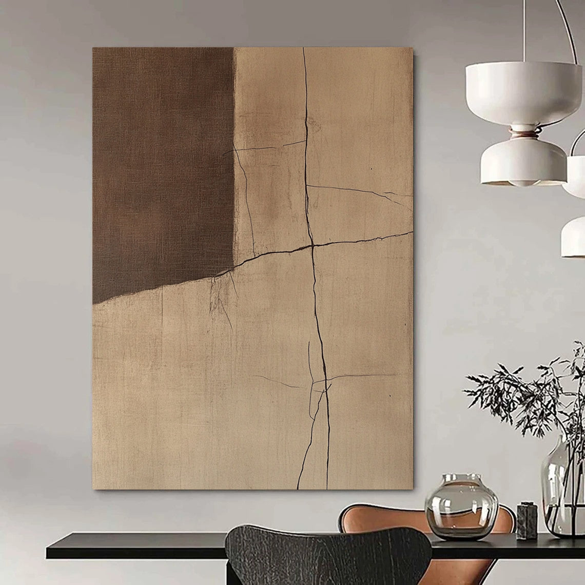 Contemporary abstract artwork showcasing textured wall cracks in warm brown and beige tones inspired by Jean-Que Demoiselle's unique style. DLZ0860