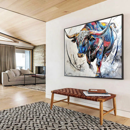 “Colorful Charging Bull” - Vibrant multicolor bull, Dynamic Painting On Canvas HB0577