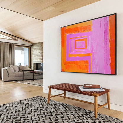 “Geometric Color Layers” - Orange, Pink, Purple, Stacked Rectangular Shapes - Acrylic Painting HB1659