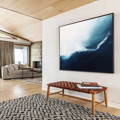 “Ocean Wave” - Soothing whites, light blues, deep navies; Abstract ocean wave; Minimalist Seascape Painting On Canvas HB1154