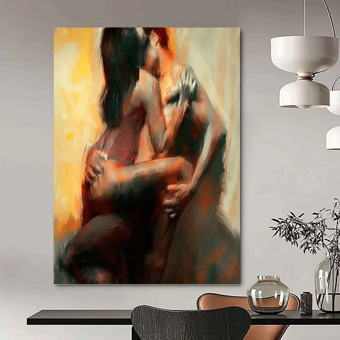 Custom Vertical Hand - Painted Textured Abstract Work for Bedroom and Entryway DKH1633