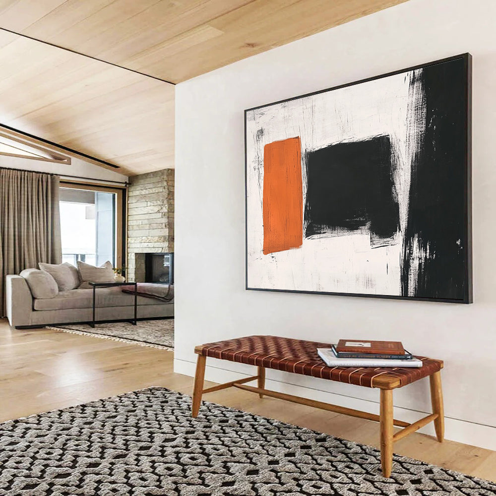 Orange and Black Rectangles - Color - Block Abstract Painting On Canvas HB0461