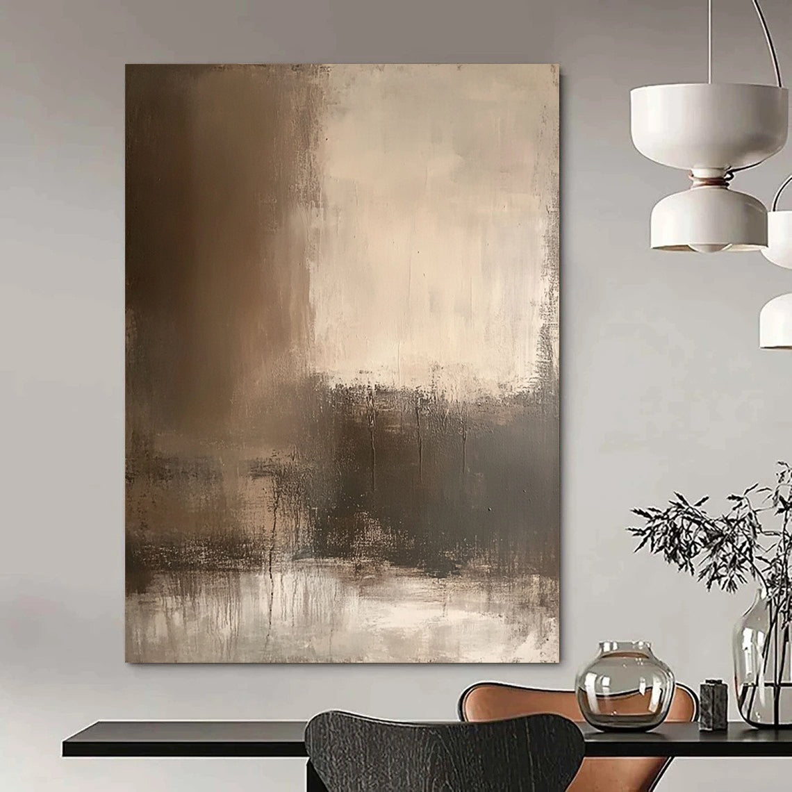Contemporary abstract artwork featuring earthy tones and textured wall designs perfect for atmospheric backdrops and mixed media applications. DLZ1166
