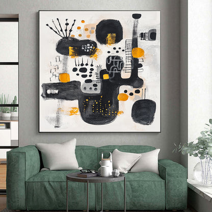 Black, White, Gray and Orange Abstract Composition "Urban Pulse" Painting On Canvas HB324