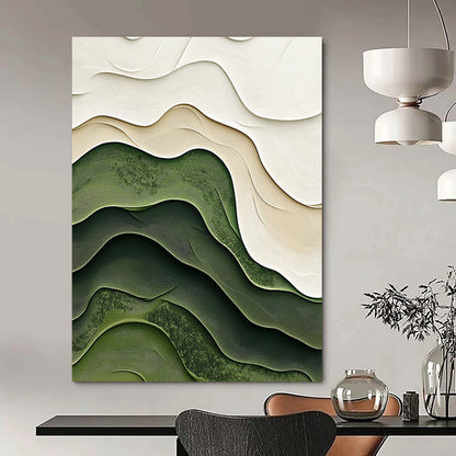 Contemporary abstract artistry featuring soft green and white layered topography enhances modern decor with elegant curves and intricate organic textures. DLZ1227