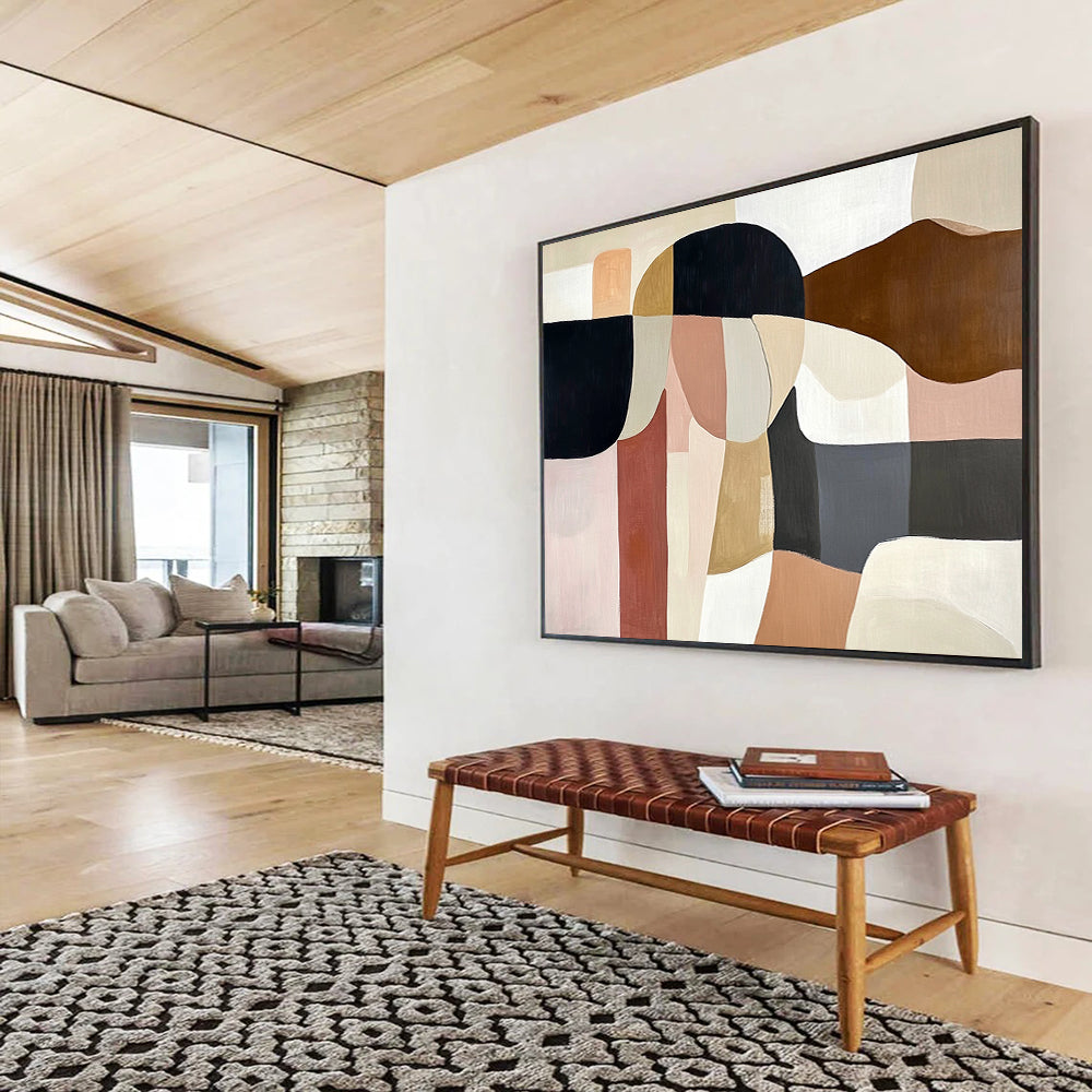 “Soft Geometric Shapes” - Beige, Pink, Brown, Abstract Forms - Minimalist Acrylic Painting HB1536