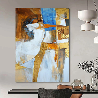 Contemporary abstract artwork featuring Apollo in white brown and blue with golden accents deconstructed in a unique artistic style. DLZ1001
