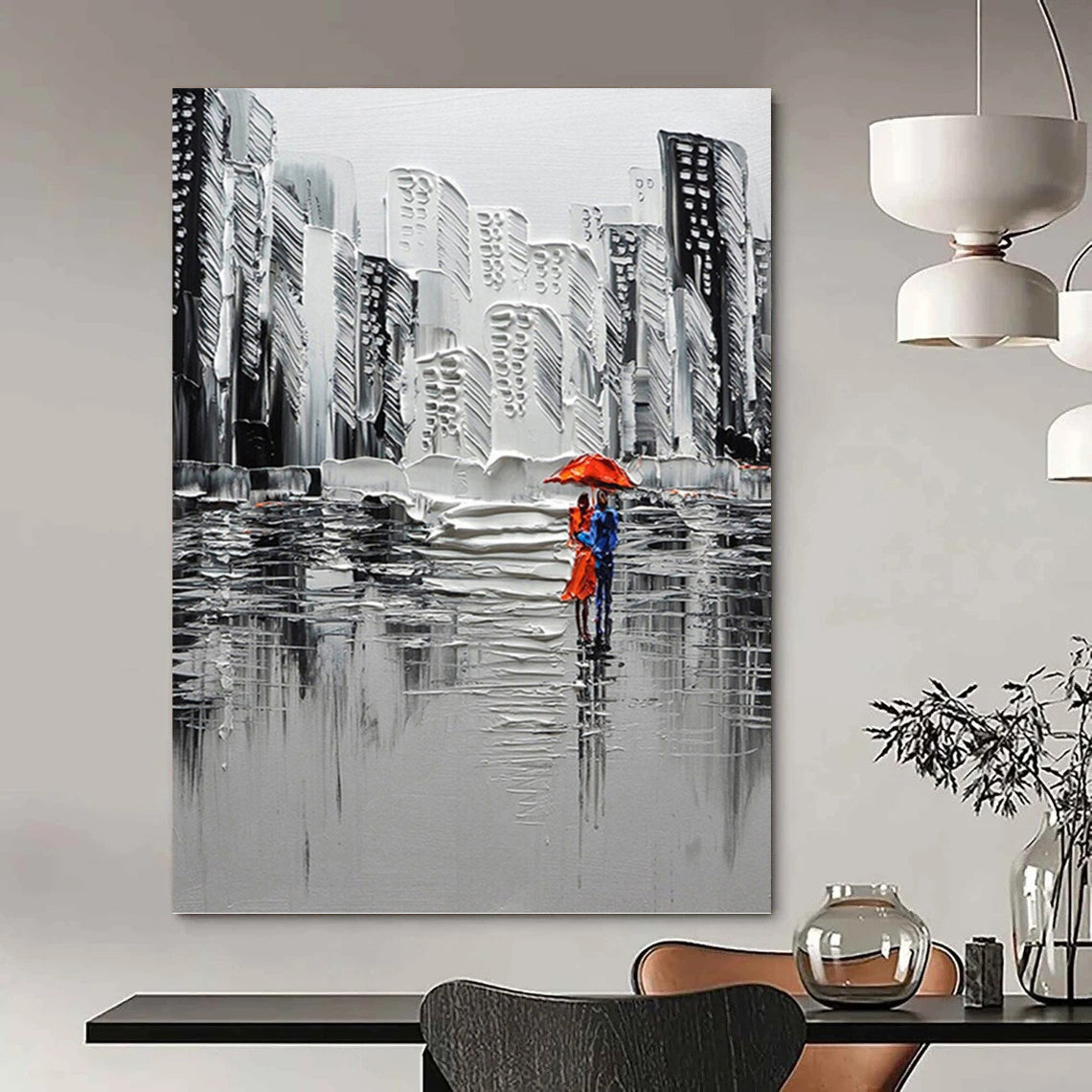 Extended - Height Vertical Hand - Painted Textured Custom Abstract Elegy for Bedroom and Hotel DKH1600