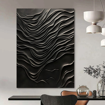 Contemporary hand-painted abstract artwork featuring a dark textured wall with wave-like patterns, evoking deep emotions and hidden depths. DLZ1240