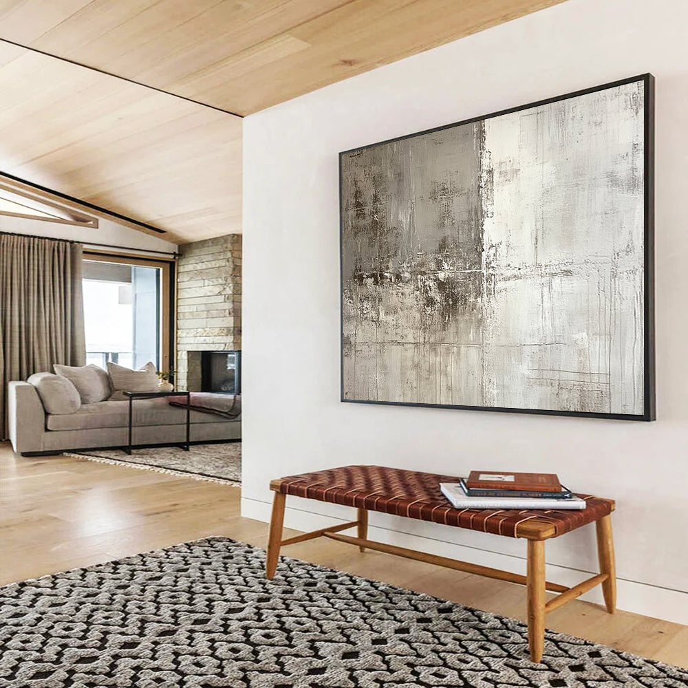 Neutral Textured Abstract - Muted Abstract Oil Painting On Canvas HB0482