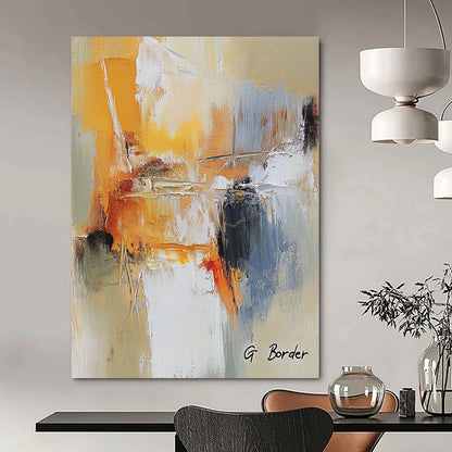 Contemporary abstract art featuring bold warm colors dynamic brushstrokes and textures that evoke movement and energy in a striking composition. DLZ1461