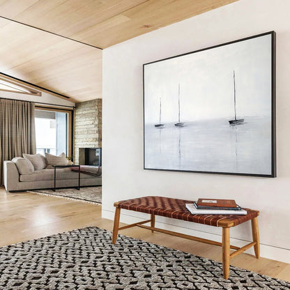 “Sailboats on Gray Water” - Gray, Black, Minimalist Sailboat Scene Painting On Canvas HB0959