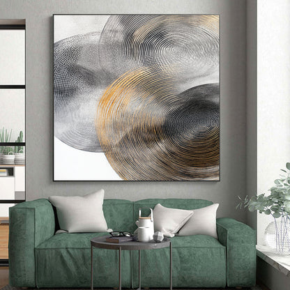Gray, Silver, Black and Gold Abstract Circles "Celestial Rhythms" Painting On Canvas HB379