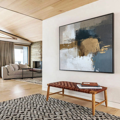 “Subtle Blends” - Beige, Blue, Gold, Textured Abstract Blocks Painting On Canvas HB1043