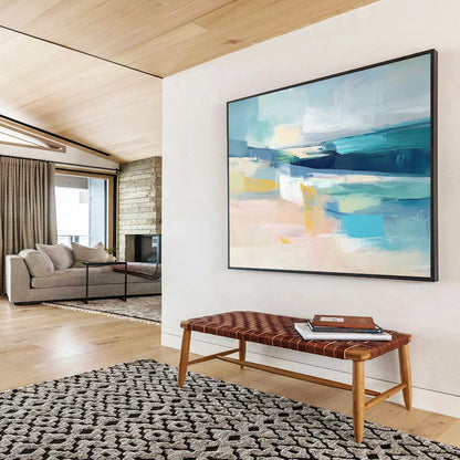 “Coastal Abstract Layers” - Blue, Beige, Turquoise, Abstract Seaside - Modern Acrylic Painting HB1495