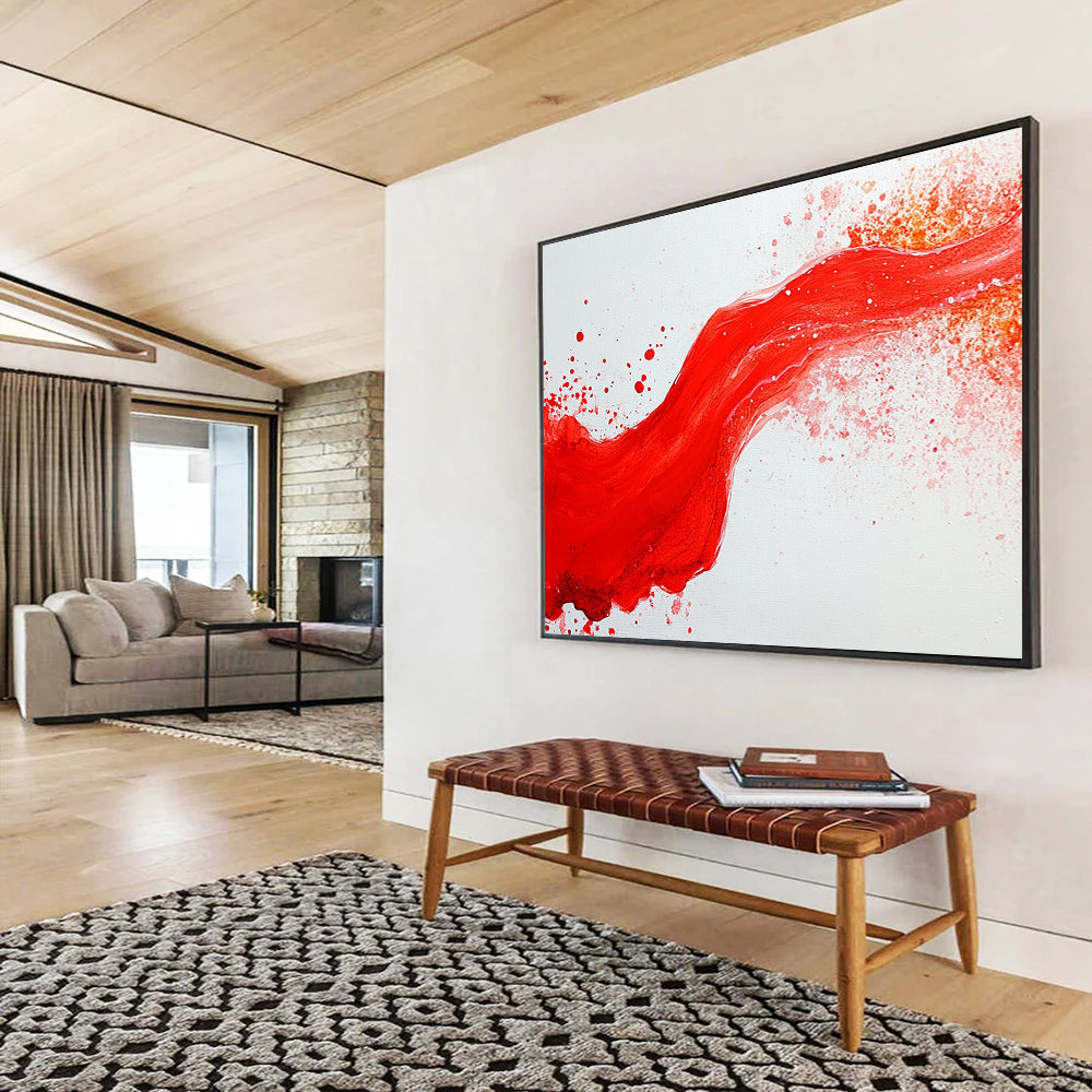 “Red Wave Splash” - Red, White, Abstract Wave Painting On Canvas HB0752