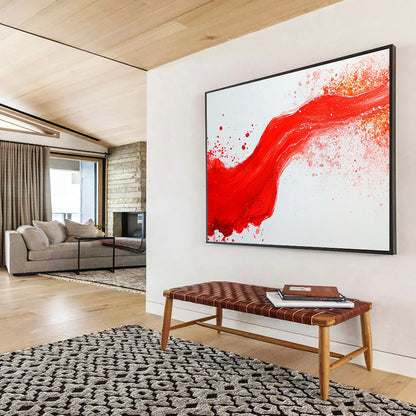 “Red Wave Splash” - Red, White, Abstract Wave Painting On Canvas HB0752