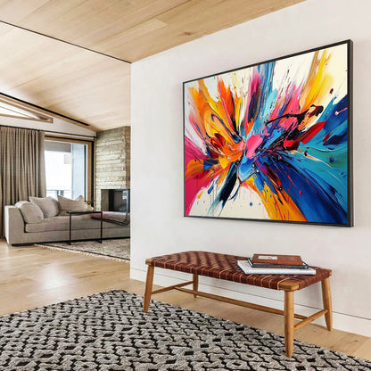 “Explosive Colorful Splashes” - Colorful Palette, Explosive Paint Splashes Painting On Canvas HB0860