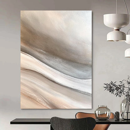 Contemporary large hand-painted abstract art capturing the desert with soft sand dunes in neutral gray beige and white tones for a calming zen atmosphere DLZ0650