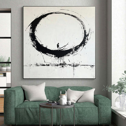 Black Circular Brushstroke with Figure - “Enso Journey” Painting On Canvas HB244