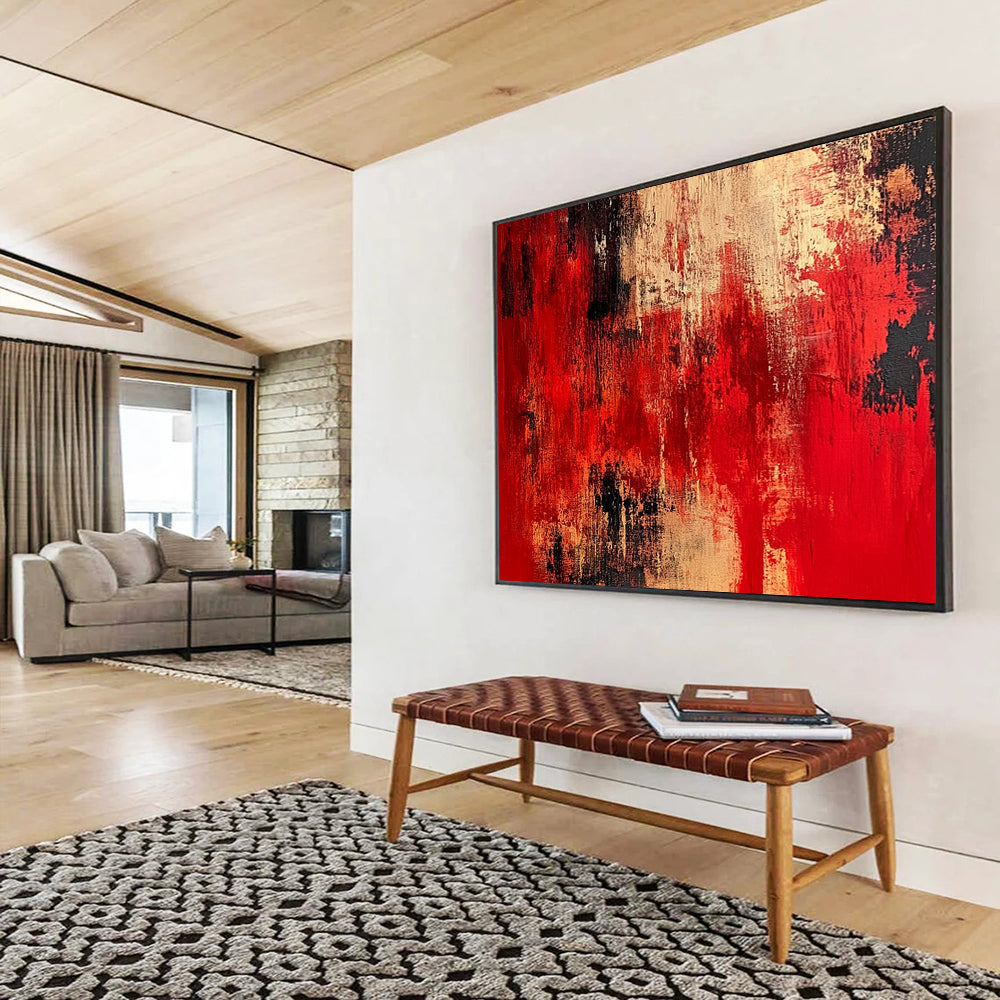 “Red Black Textured Blend” - Red, Black, Beige - Textured Abstract Layers - Acrylic Painting HB1301