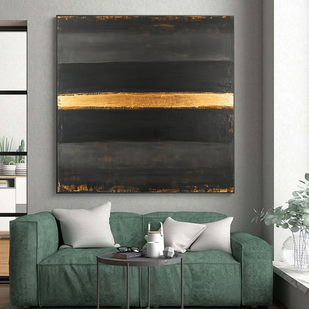 Black & Gold Horizontal Stripes - “Elegant Night Divide” Painting On Canvas HB192
