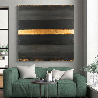 Black & Gold Horizontal Stripes - “Elegant Night Divide” Painting On Canvas HB192