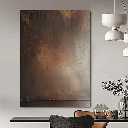 Contemporary abstract painting featuring a textured brown wall with subtle sheen and earthy tones enhancing a moody atmosphere. DLZ1690