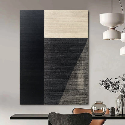 Contemporary hand-painted abstract art featuring a black and gray minimalist rug design inspired by Picasso with elegant composition and harmonious color palette. DLZ1536