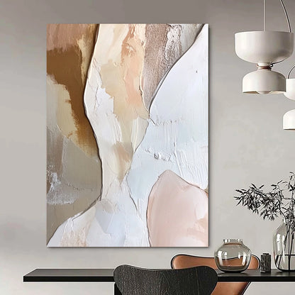 Contemporary abstract painting featuring a textured angelic figure in layered white and soft pink hues with neutral tones. Perfect for modern decor. DLZ1056