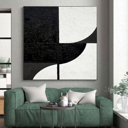 Black & White Geometric Shapes - “Minimalist Form Fusion” Painting On Canvas HB228