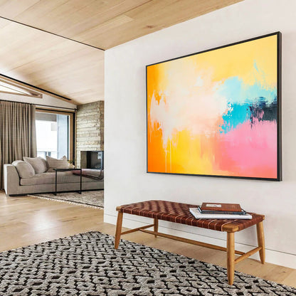 “Sunset Drip” - Orange, Yellow, Pink, Blue, Abstract Dripping Painting On Canvas HB1066