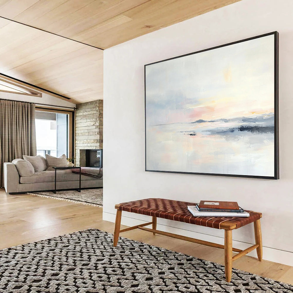 “Pastel Sunset Lake” - Pink, Blue, White, Dreamy Sunset and Reflective Water Painting On Canvas HB0923