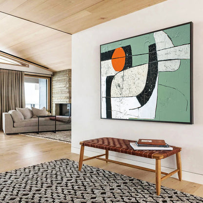 “Crackled Abstract Forms” - Green, orange, cracked shapes, Abstract Painting On Canvas HB0562