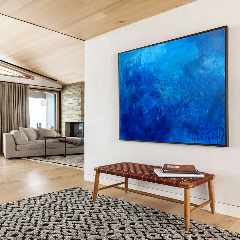 “Deep Blue Textured Abstraction” - Blue, White, Textured Swirls Painting On Canvas HB0814