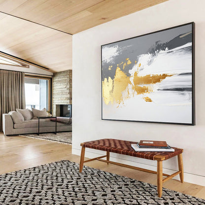 “Gray - White - Gold Abstract Strokes” - Gray, White, Gold, Abstract Paint Strokes - Acrylic Painting HB1780