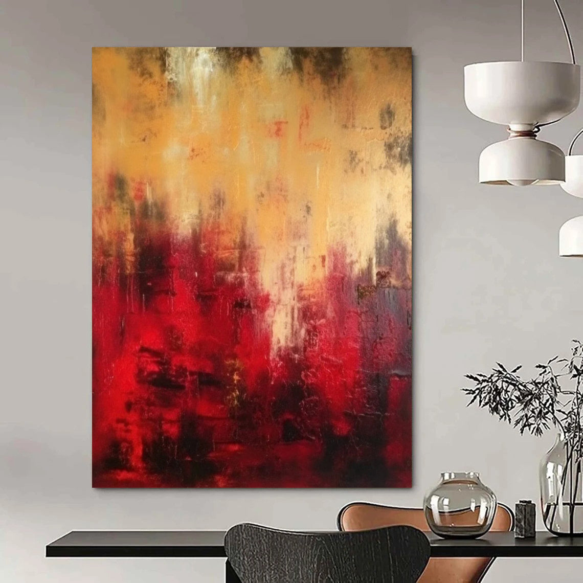 Extended - Length Hand - Painted Textured Custom Abstract Painting for Dining Room and Hallway DTP073