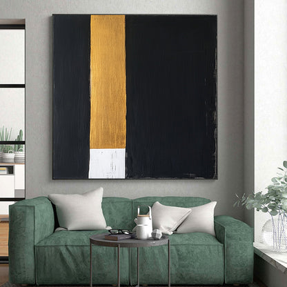 Black, Gold, White, Vertical Stripes "Elegant Divide" Abstract Modernist Painting On Canvas HB113