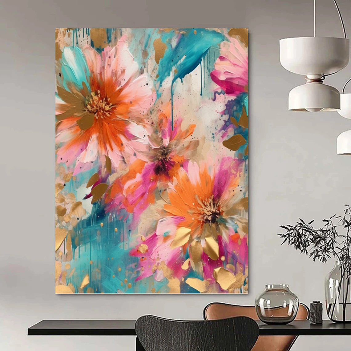 Grand - Sized Vertical Hand - Painted Textured Custom Abstract Crescendo for Office and Bedroom DKH1598