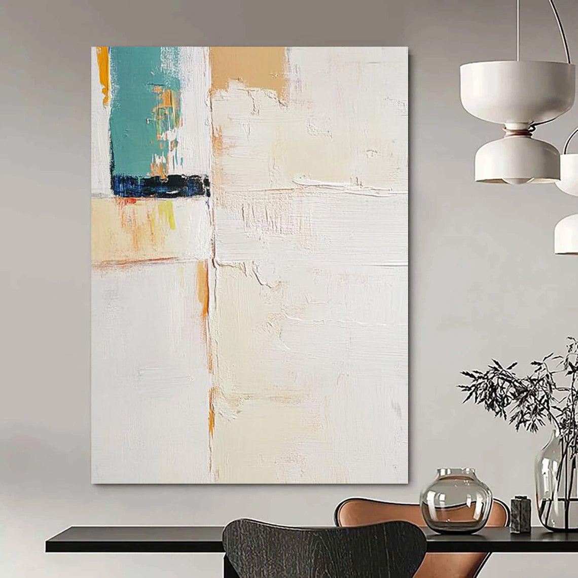 Large contemporary hand-painted abstract art featuring vibrant colors and bold shapes, perfect for adding a modern touch to any space. DLZ1770