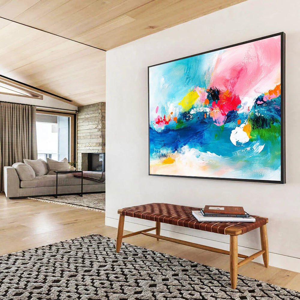 Bright Abstract Expressionist - Energetic Abstract Oil Painting On Canvas HB0479