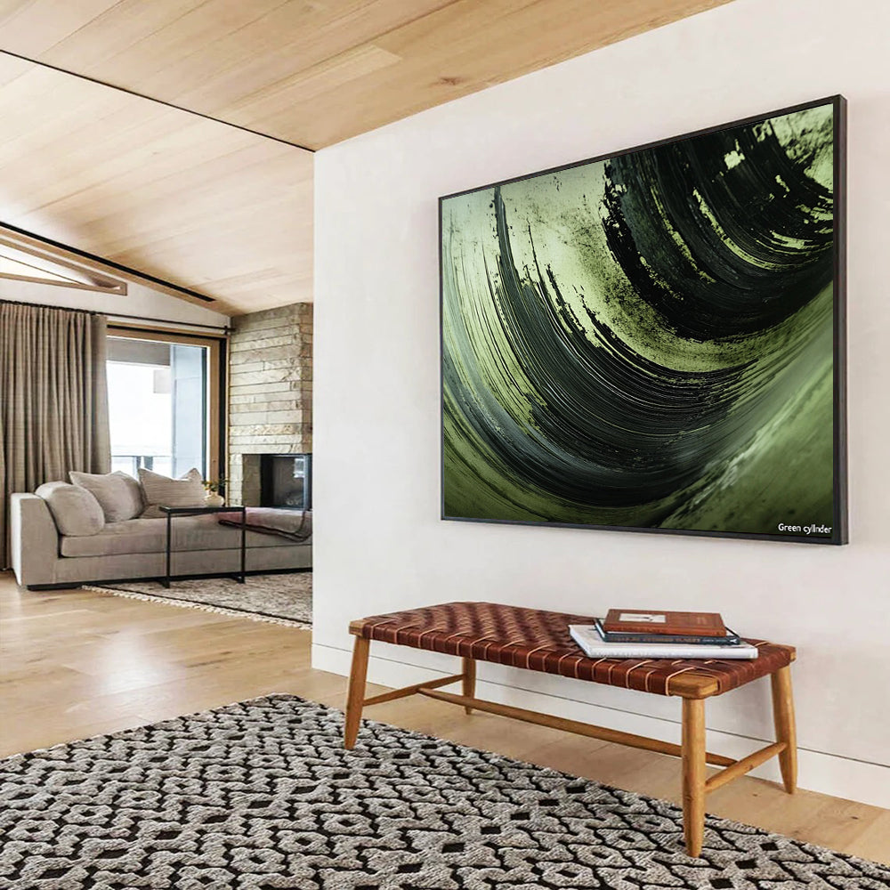 Green and Black Swirled Textures - Expressive Abstract Painting On Canvas HB0504