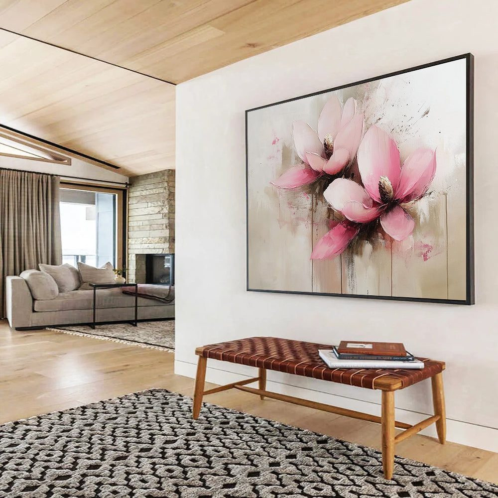“Pink White Gray Floral Softness” - Pink, white, gray, beige; Soft abstract floral painting HB1295