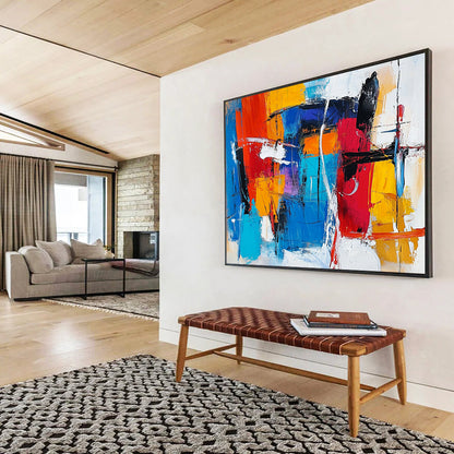 “Vibrant Abstract Expressionist” - Red, blue, yellow, orange, white; Bold abstract expressionist brushstrokes; Acrylic Painting On Canvas HB1239