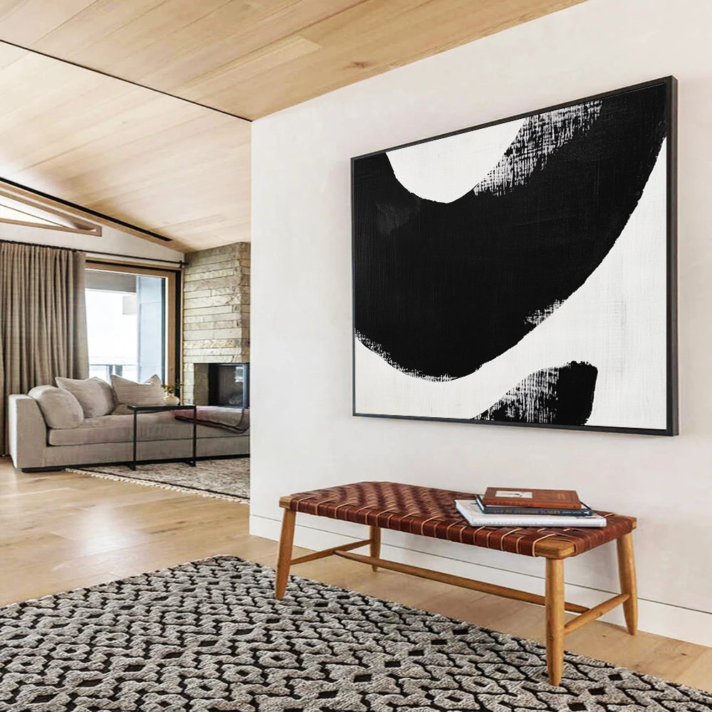 Bold Black Curved Shapes - Expressive Abstract Painting On Canvas HB0460