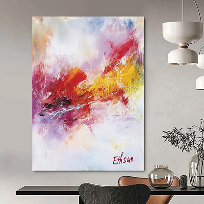 Contemporary abstract artwork featuring the word Ethsun in elegant calligraphy with warm colors and soft brushstrokes creating a serene atmosphere. DLZ1067