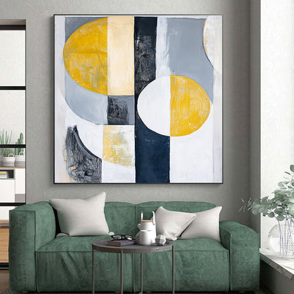 Gray, Black, Gold and Silver Geometric Abstraction "Mystic Geometry" Painting On Canvas HB388